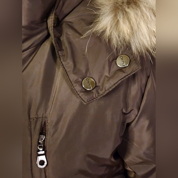DKNY Down Puffer Trench Parka Trench Fur Trim Brown Womens Size XSmall Winter - Picture 15 of 16